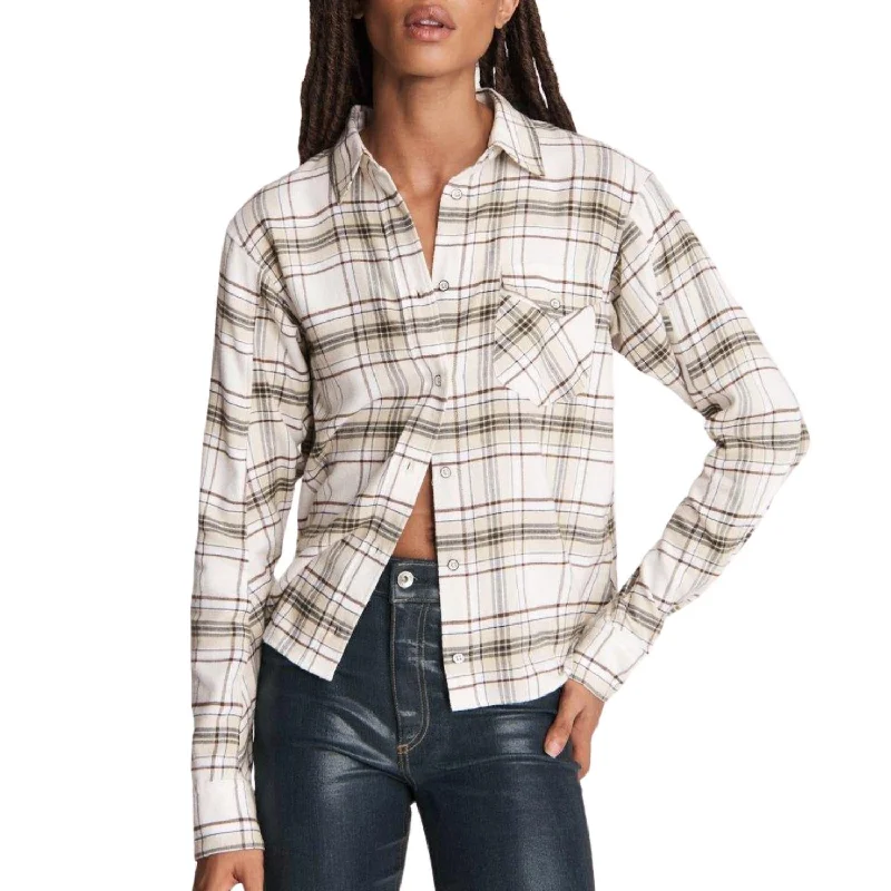 Season Offer Jonah Cotton Cropped Plaid Shirt In Beige Multi