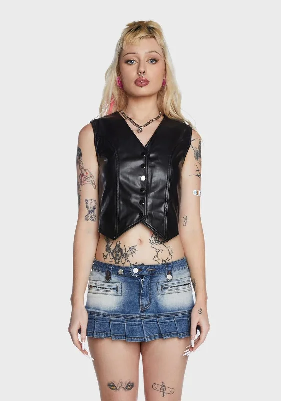 Sale On Sale Vegan Leather Waistcoat Top