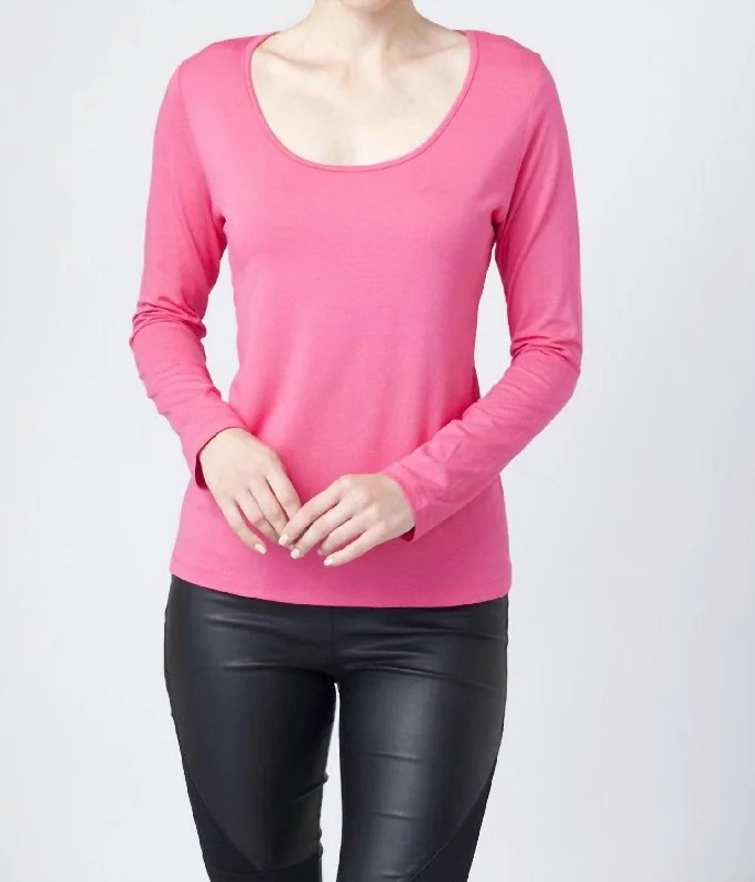 Vintage Style Clothing Sale Scoop-Neck Top In Fuchsia