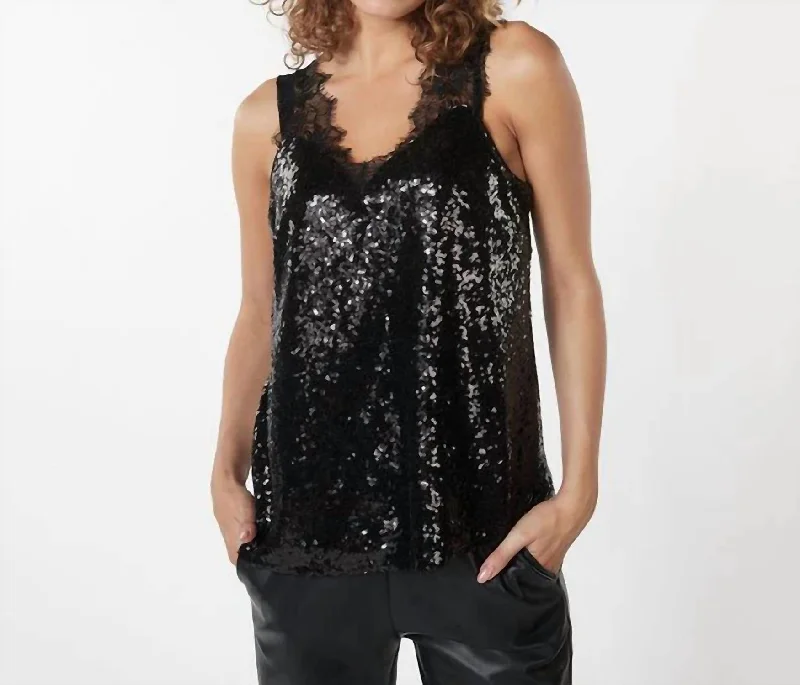 Fashion Forward Femininity Singlet Sequin Lace Top In Black