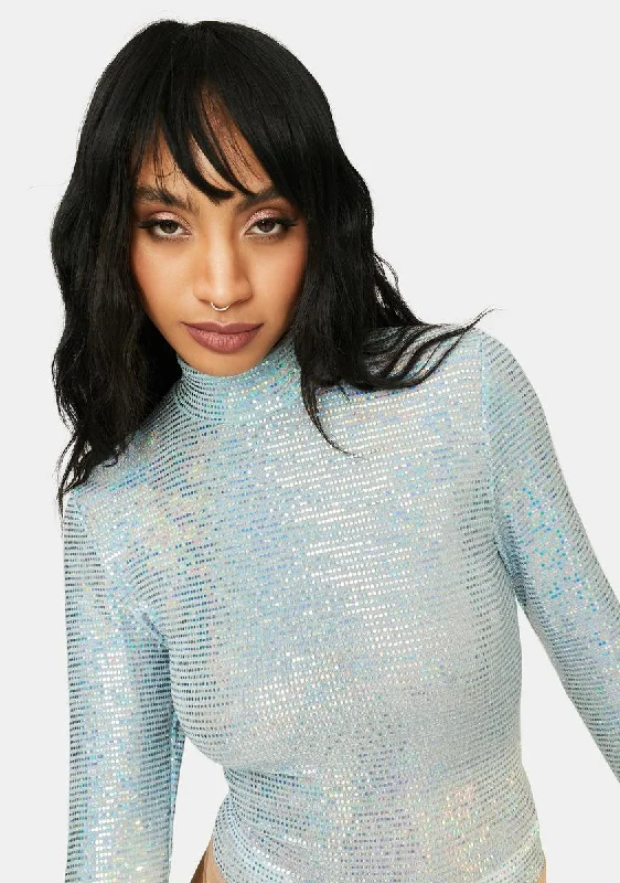 Workwear Fashion for Women Goddess Glow Mock Neck Sparkle Top