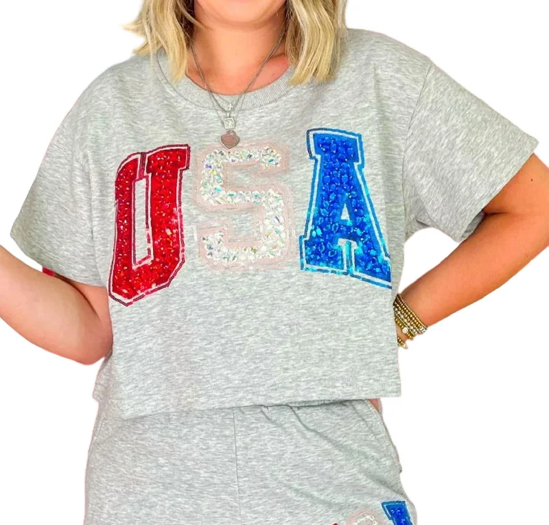 Limited Time Offers Beaded Usa Top In Grey