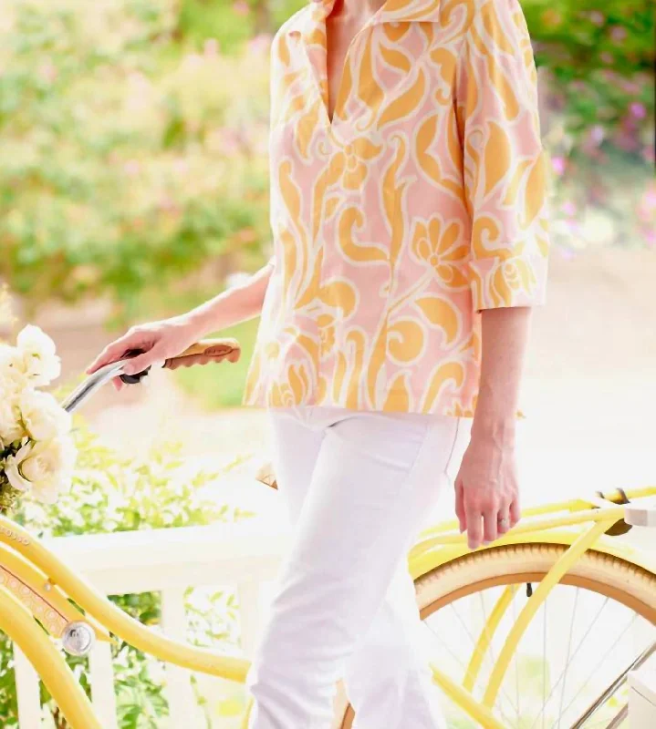 Trendy Urban Attire Sunshine Scroll Swing Top In Orange