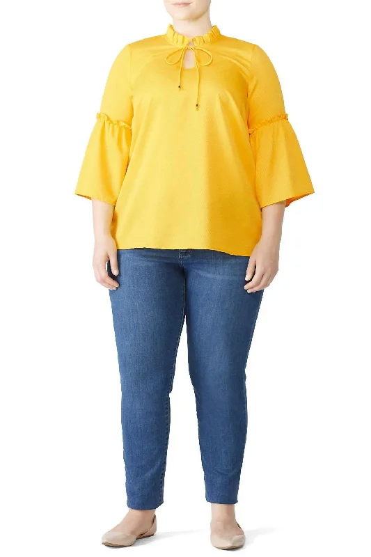 Trend Forward Threads Tie Neck Top In Yellow