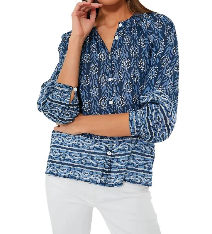 Online Boutiques Clothing Courtney Top In Indigo Print