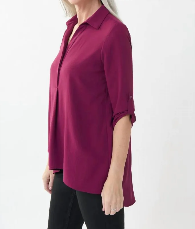 Workwear Fashion for Women Vineyard Fold-Over Front Roll-Tab Sleeve Top