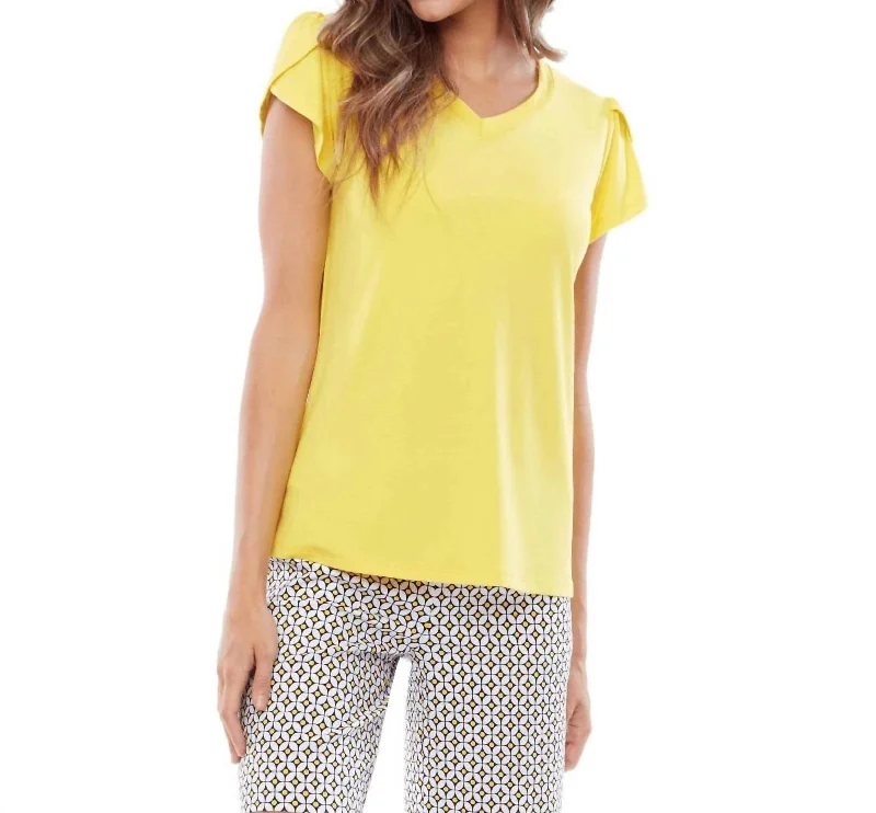 Sales Clothes Petal Sleeve V-Neck Top In Zest