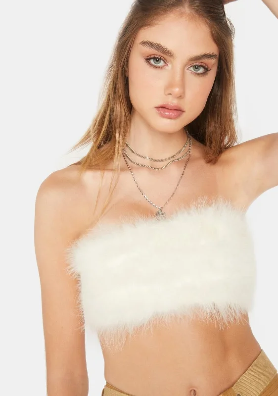 End Of Season Sale Cream Trista Faux Fur Top