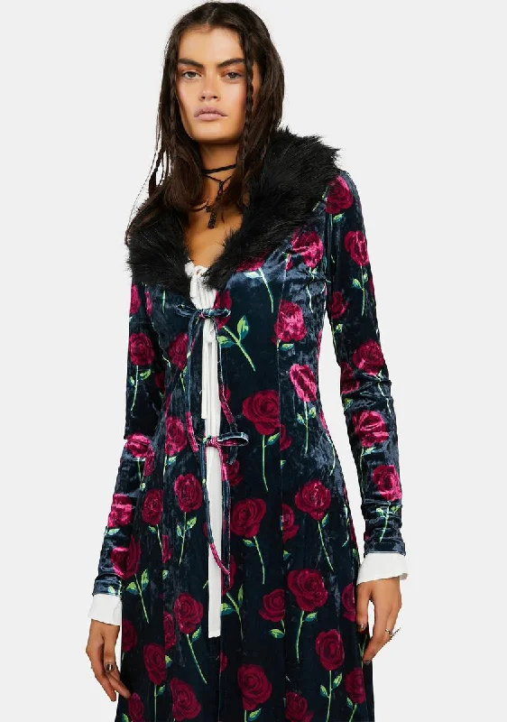 High-End Women's Apparel Bouquet Of Thorns Velour Duster