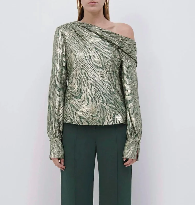 Women's Outerwear for All Weather Conditions Alice Metallic Fil Coupe Top In Hunter Green Metalluc Moire