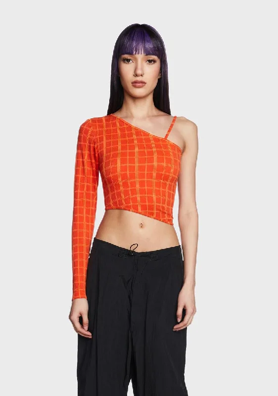 Urban Femme Streetwear Seamless Asymmetric Check Top