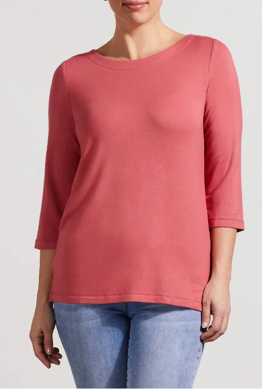 Women's Evening Wear Women's Boat Neck 3/4 Sleeve Top In Vintage Rose