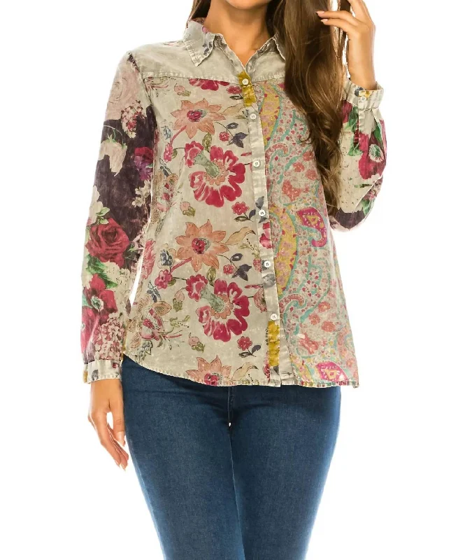 New Styles Just In Floral Printed Patchwork Shirt In Ash Gray