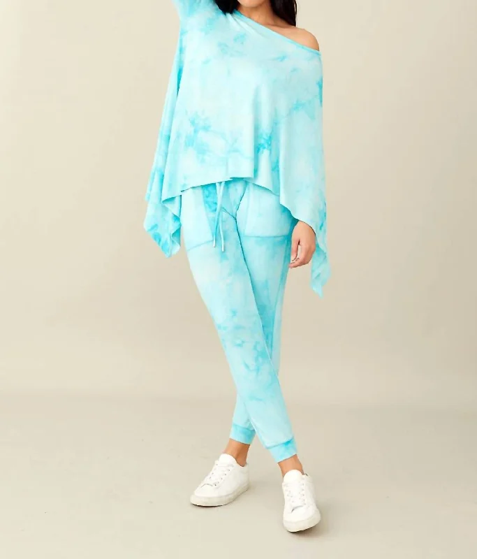 Trend Leading Collection Soft Stretch Asymmetrical Tie Dye Top In Surf