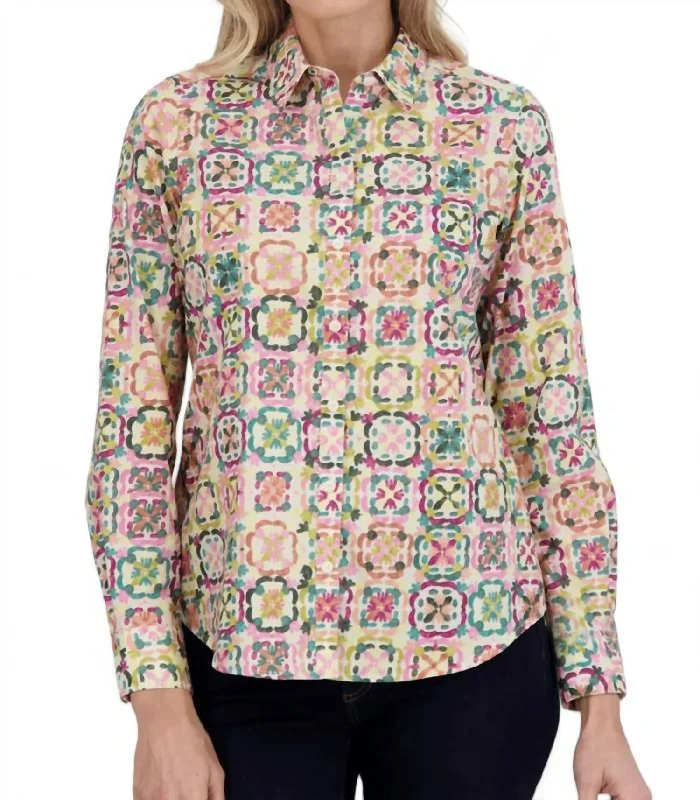 Special Offers Zoey No Iron Watercolor Tile Shirt In Multi