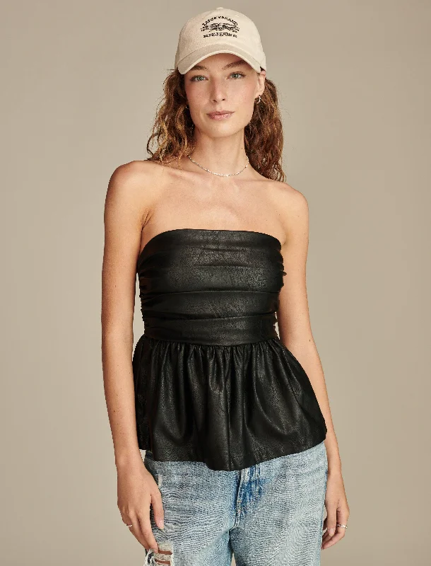 End Of Season Clearance Lucky Brand Women's Faux Leather Bubble Tube Top