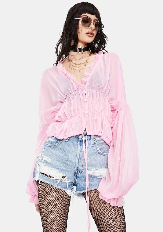 Casual Chic Baby Pink Bali Ruffle Top