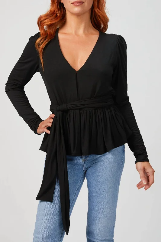 Trendy Boutiques Online V-Neck Modal Top In Black