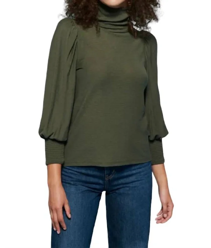 Crazy Discounts, Hurry Up Sawyer Femme Turtleneck Top In Stoned Moss Green