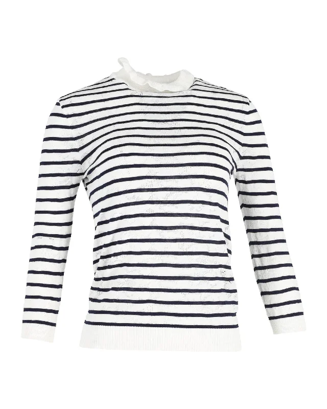 Elegant Style Chloe Quarter Sleeve Striped Top in Black and White Cotton