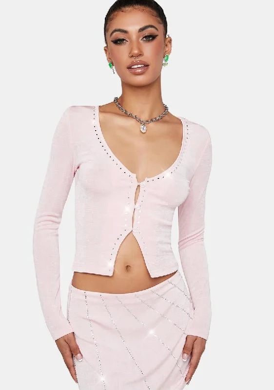 Budget-Friendly Fashion Baby Pink Silver Stud Hotfix Kaigra Cardi