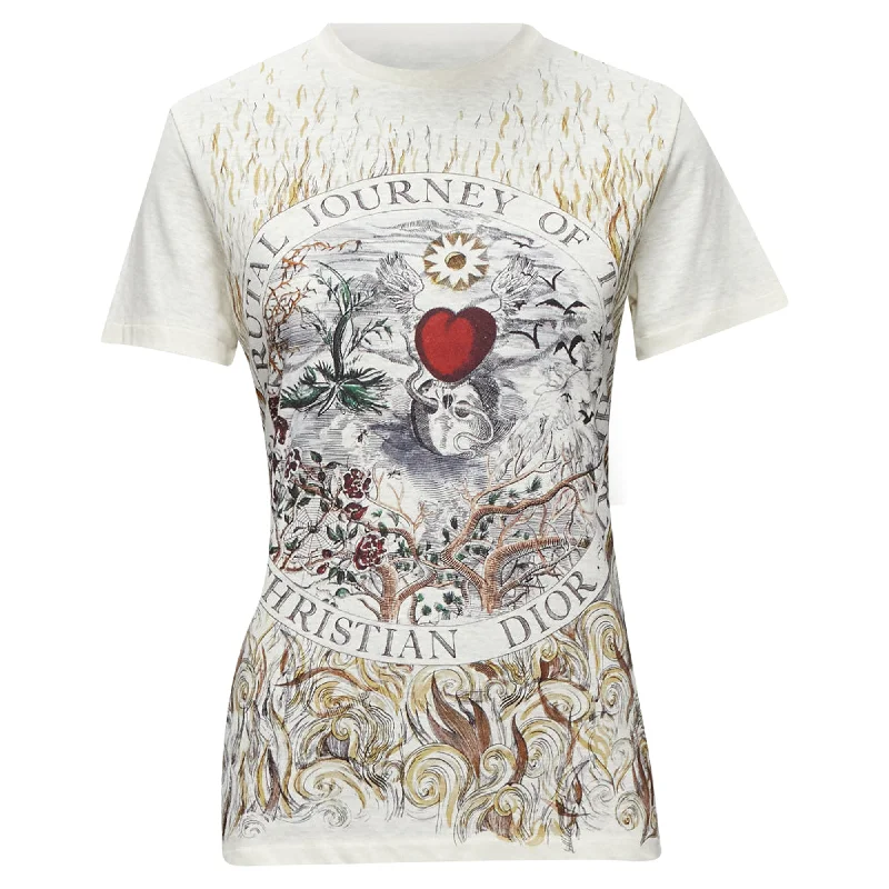 Fashion Sale Dior Brutal Journey Of The Heart Graphic Print Ecru Cotton Linen Tshirt