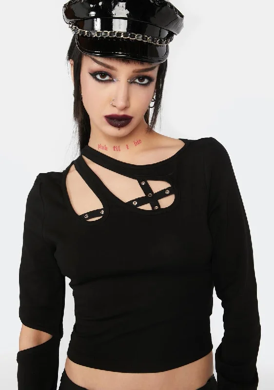 Women Clothing Punk Asymmetrical Cut Out Top