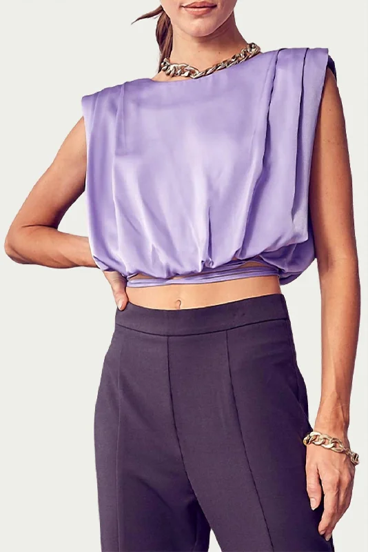 Luxury Fashion Cropped Stretch-Satin Wrap Top In Lilac