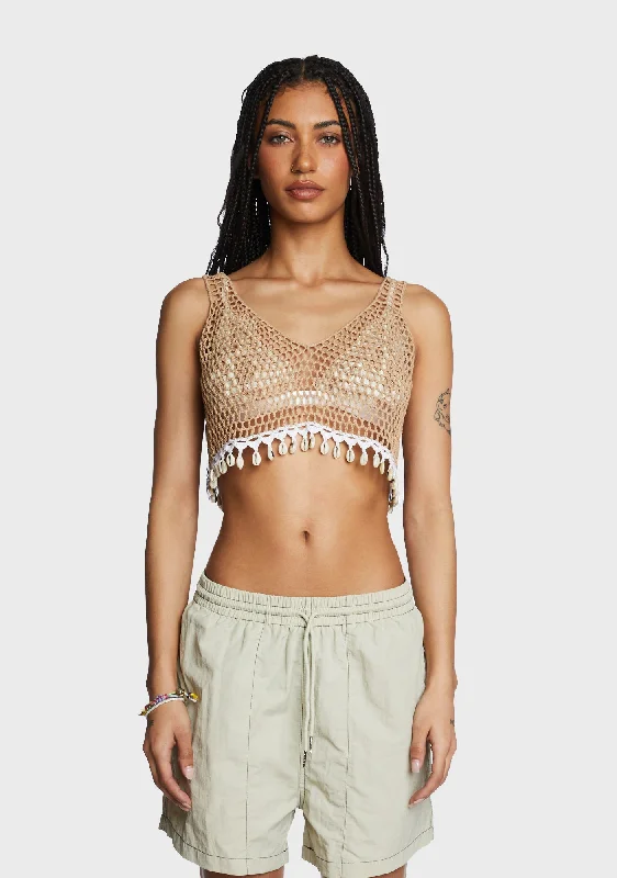 Trendy Women's Outfits for Casual Wear Unstoppable Beauty Crochet Top - Tan