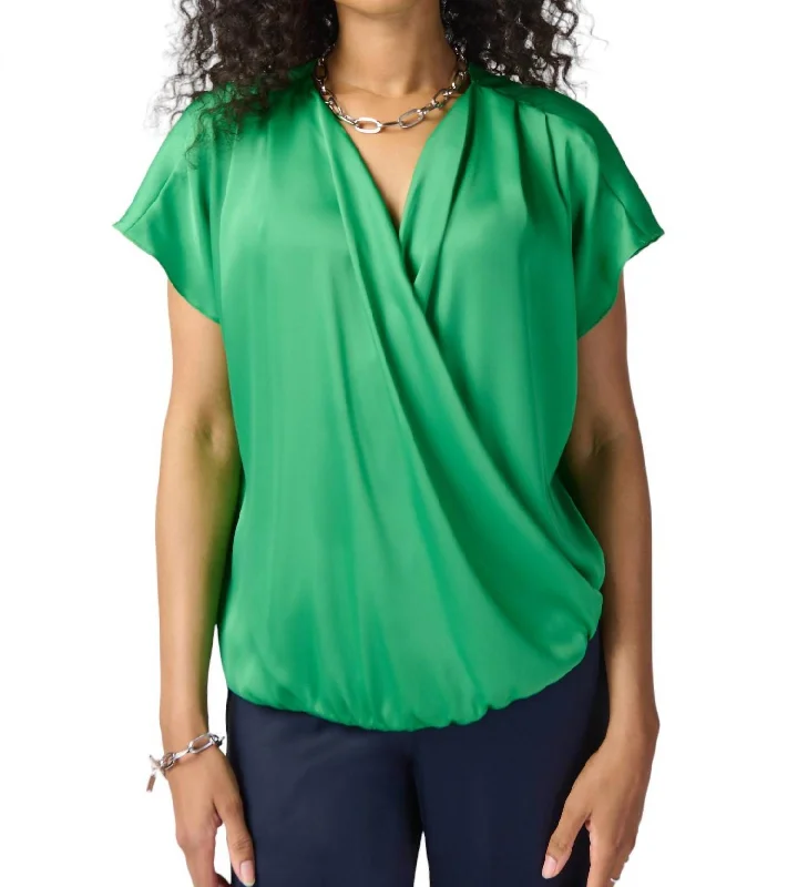 Fashion For Every Occasion Wrap Front Satin Top In Green