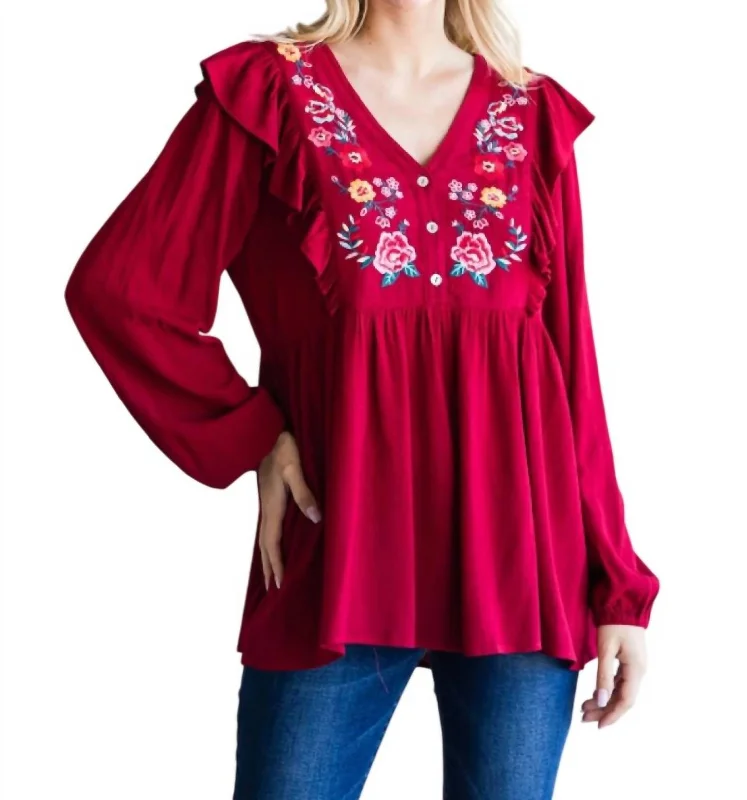 Clothes Woman Embroidered Babydoll Top