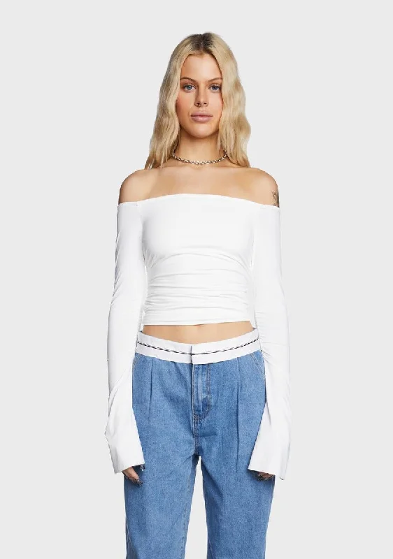 Online Boutique Clothing Corey Off The Shoulder Gathered Top - White