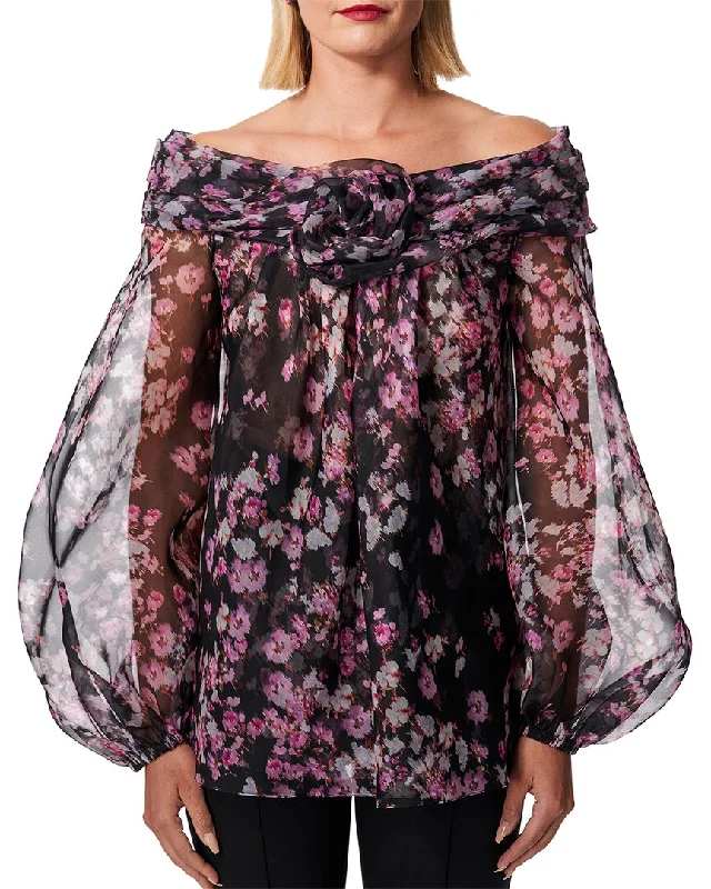 Comfortable Clothes Carolina Herrera Off Shoulder Twisted Flower Silk Top