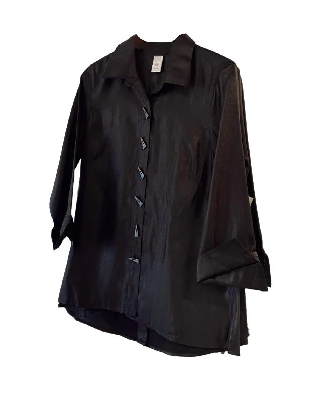 Top 10 Women's Online Clothing Stores Women's Turn-Up Cuff Button Front High Low Shirt In Black