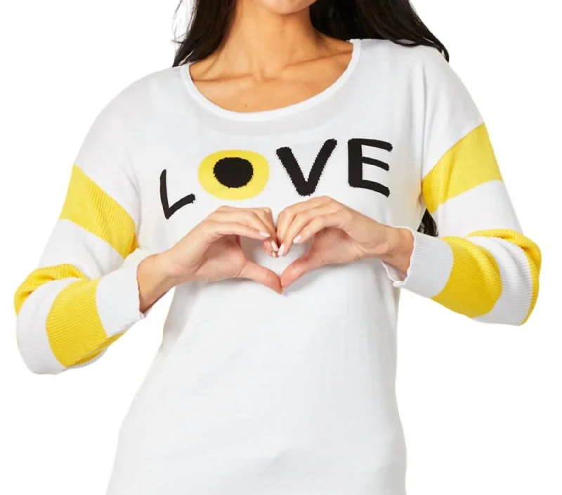 Sale Clearance Love Eye Crew Top In White/lemon