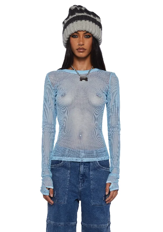 Fashionista Favorites See Thru Me Fishnet Top - Baby Blue