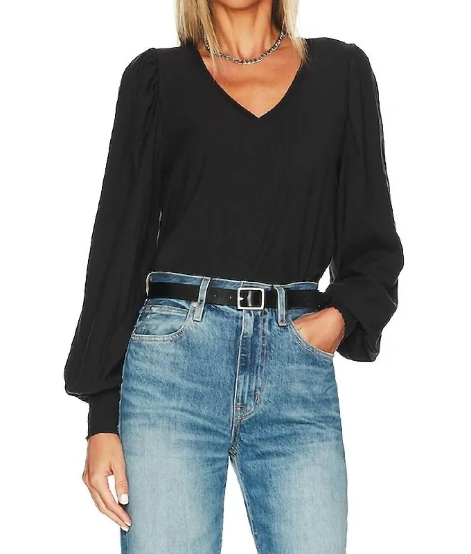 Women's Clothing Online Tabitha Full Sleeve V-Neck Top In Jet Black