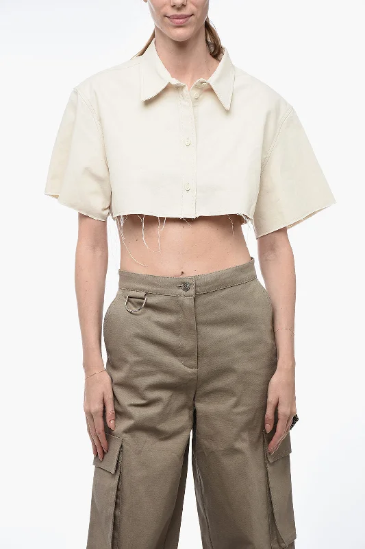 Trend Forward Women's Wear Heron Preston EXRAY Cropped Fit Shirt with Raw-cut Edges