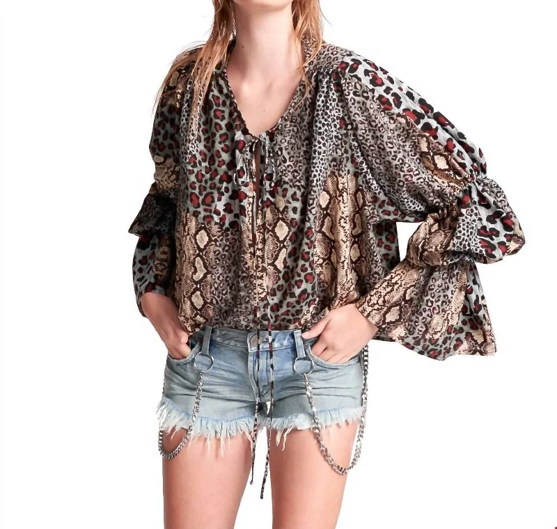 Casual Fashion Punk Python Sophisticated Savage Top In Multi