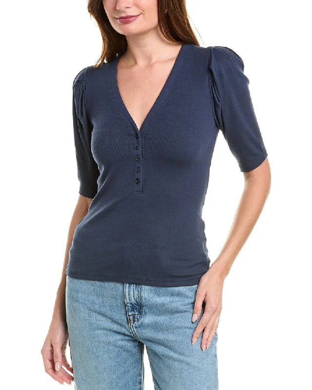 Unleash Your Style FRAME Denim Rib Ruched Henley Top