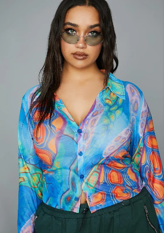 Women's Seasonal Fashion Trends Plus Trippy Charmer Mesh Shirt