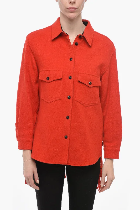 Evening Looks Woolrich Wool Blend Shirt with Fringed Detail