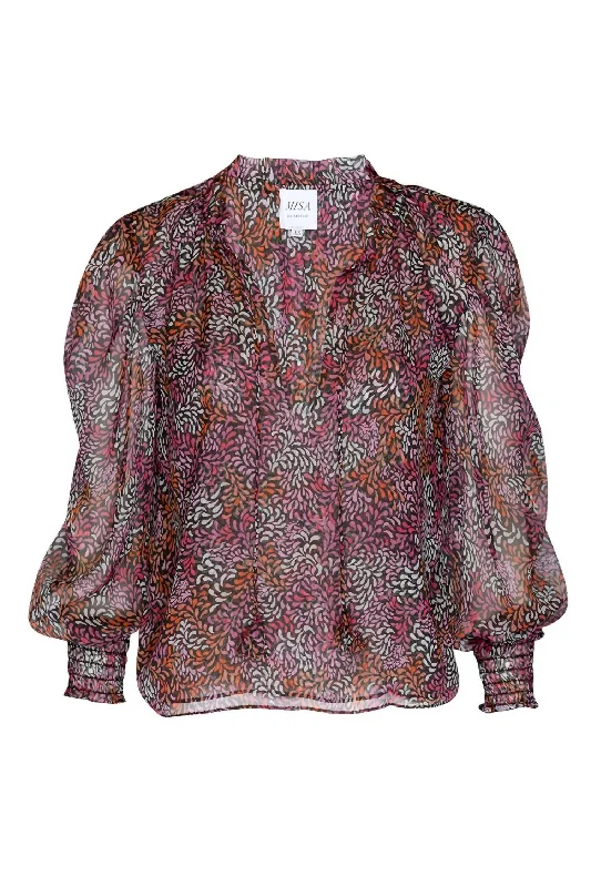 Stay Ahead In Style Siena Autumn Leaves Ditsy Top In Mauve Autumn