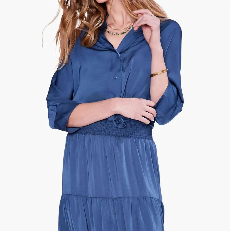 Chic Style Soft Drape Town Shirt In Deep Ocean