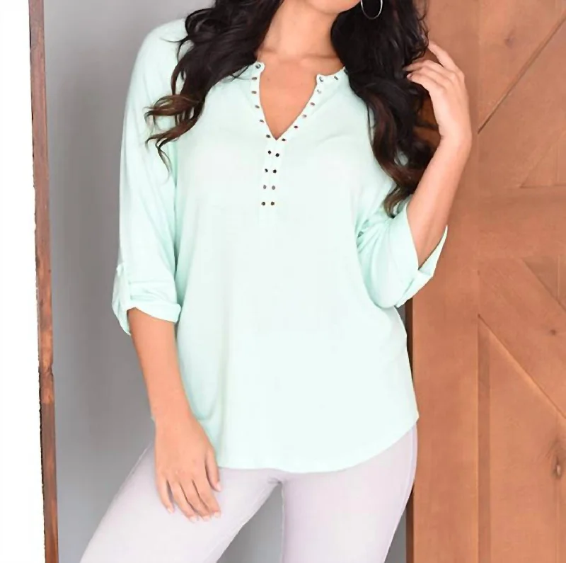 Get The Latest Trends Emma Grommet V-Neck Kashmira Top In Mint