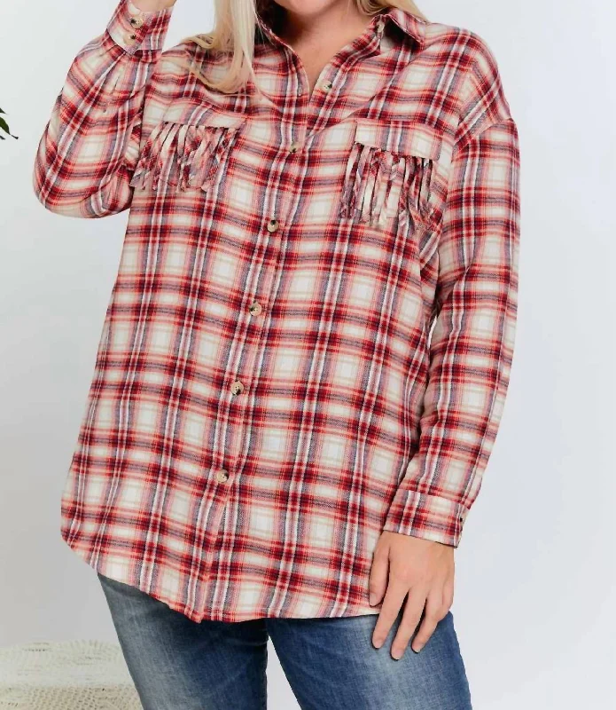 Crazy Discounts, Hurry Up Plaid Button Up Plus Shirt In Red