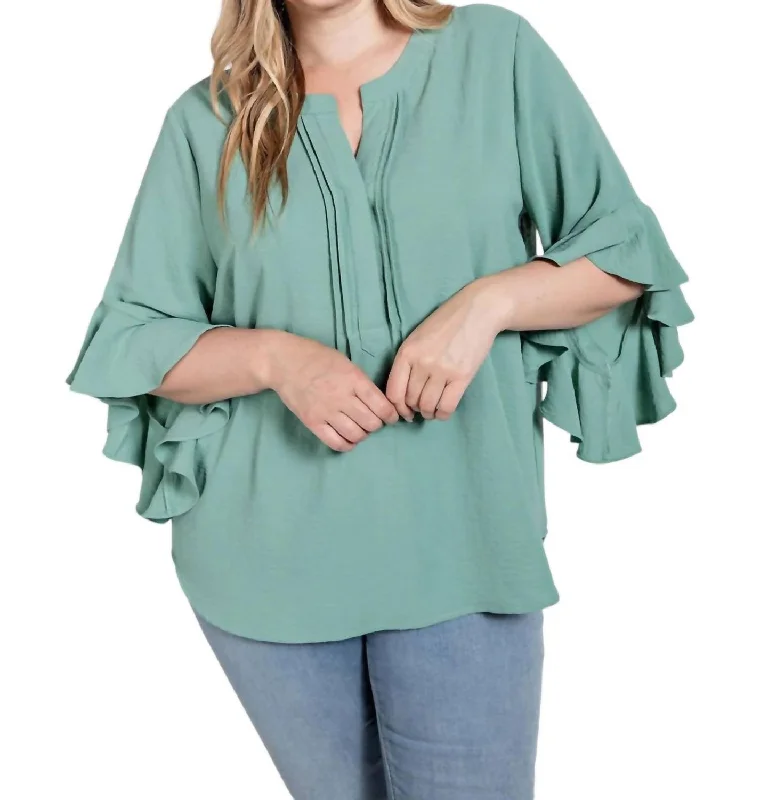 Trend Leading Collection Gloria Ruffle Bell Sleeve Top In Teal