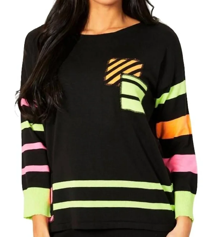 Flash Sale Starts Stripe 3/4 Sleeve Top In Black Multi