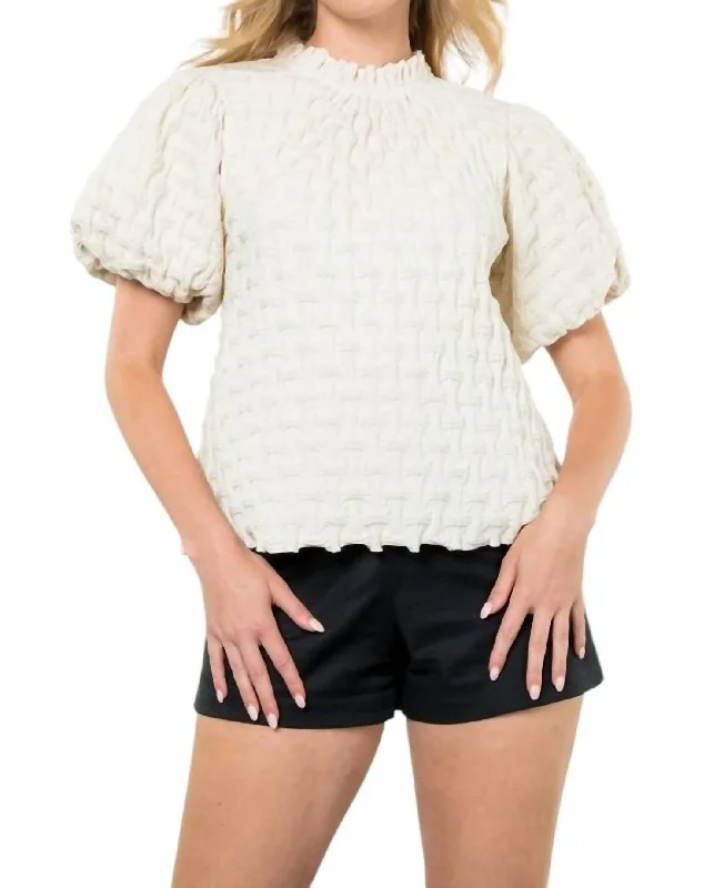 Timeless Elegance Redefined Textured Short Puff Sleeve Top In Cream