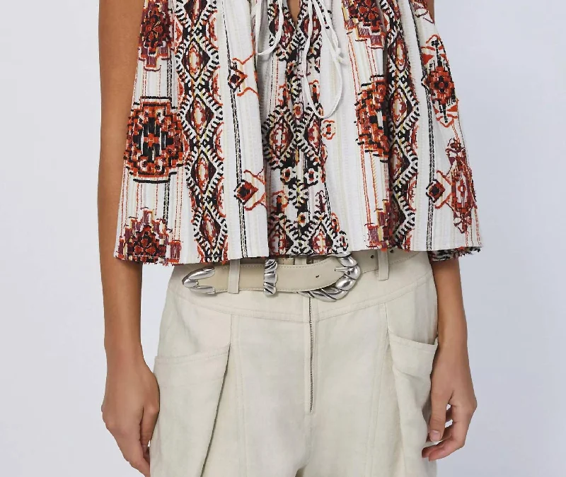 Vibrant Styles Tava Printed Smocked Top In Multico Orange